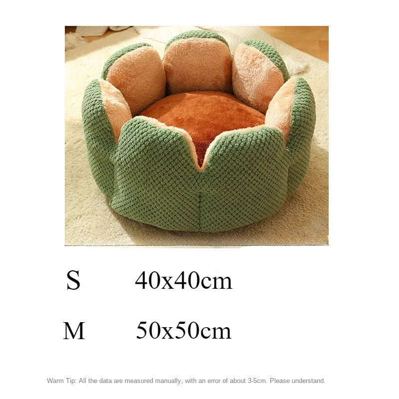 Luxury Pet House Winter Warm and Comfortable Cat Bed New Cartoon Cactus Petal Dogs Cats Nest Foldable and Washable Pet Supplies